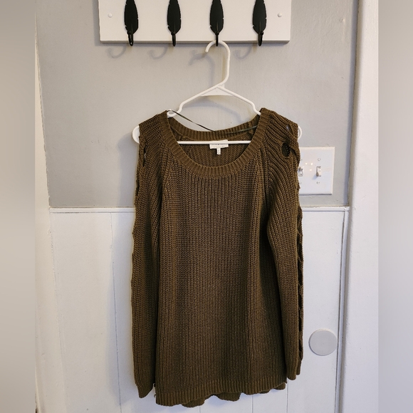 Lucky 🍀 Brand Knit sweater medium olive green  arm detail - Picture 1 of 9